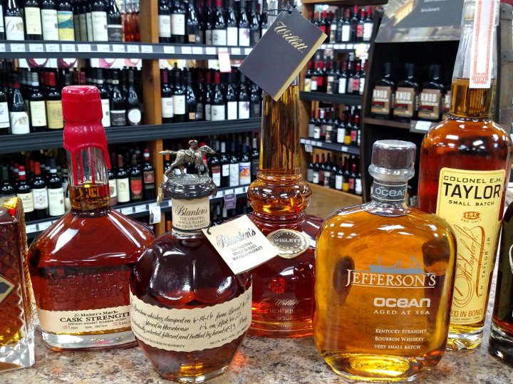 Bourbons on display in the store